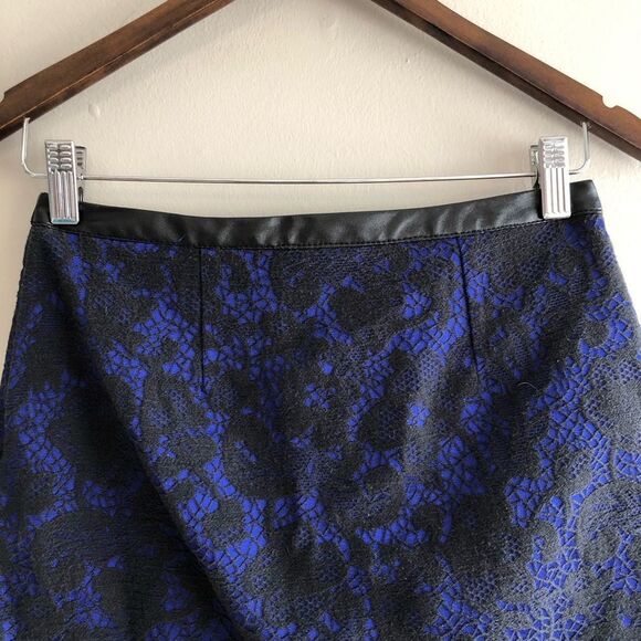 Nasty Gal Lace Faux Leather Wrap Snap Up Asymmetrical Mini Skirt Blue Black - Picture 9 of 13